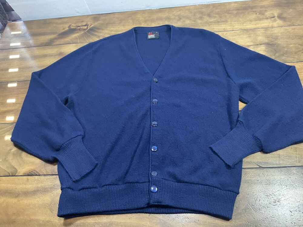 Vtg Robert Bruce Men's Cardigan Button Front Sweater Blue Size Large Grandpacore